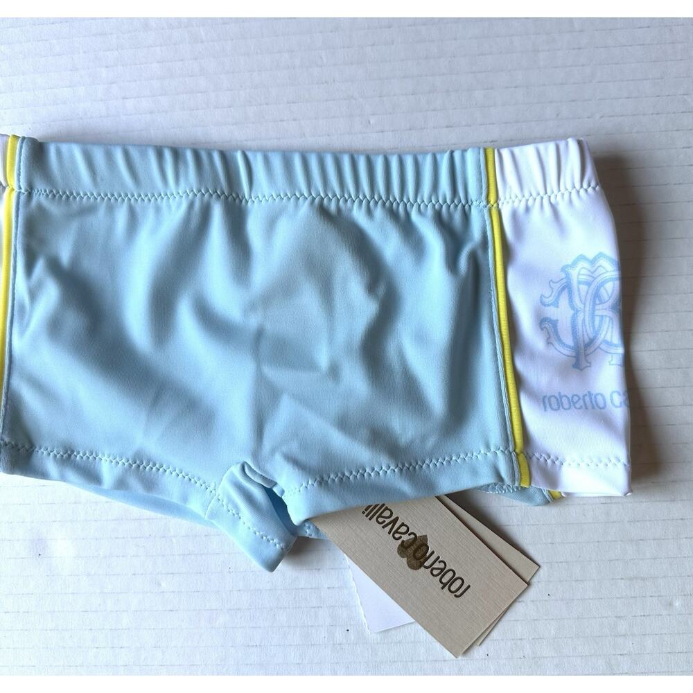 ROBERTO CAVALLI CUTE SWIM SHORTS, POUCH/ ACRYLIC KEY CHARM BNWT AGE 3-6m